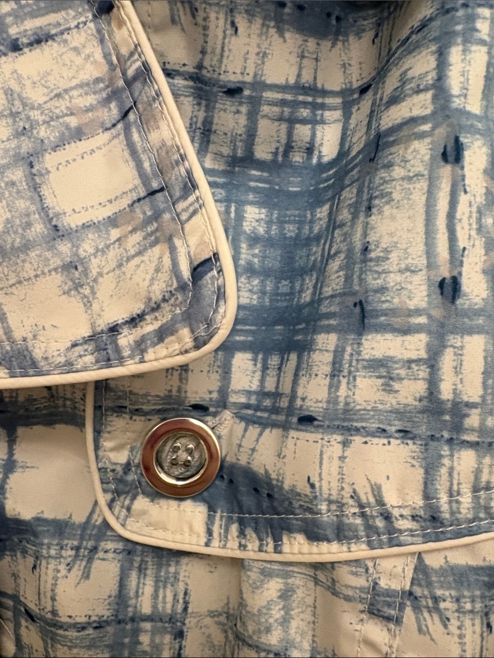 Weather Tamer Blue & White Abstract Print Trench Coat with Belt